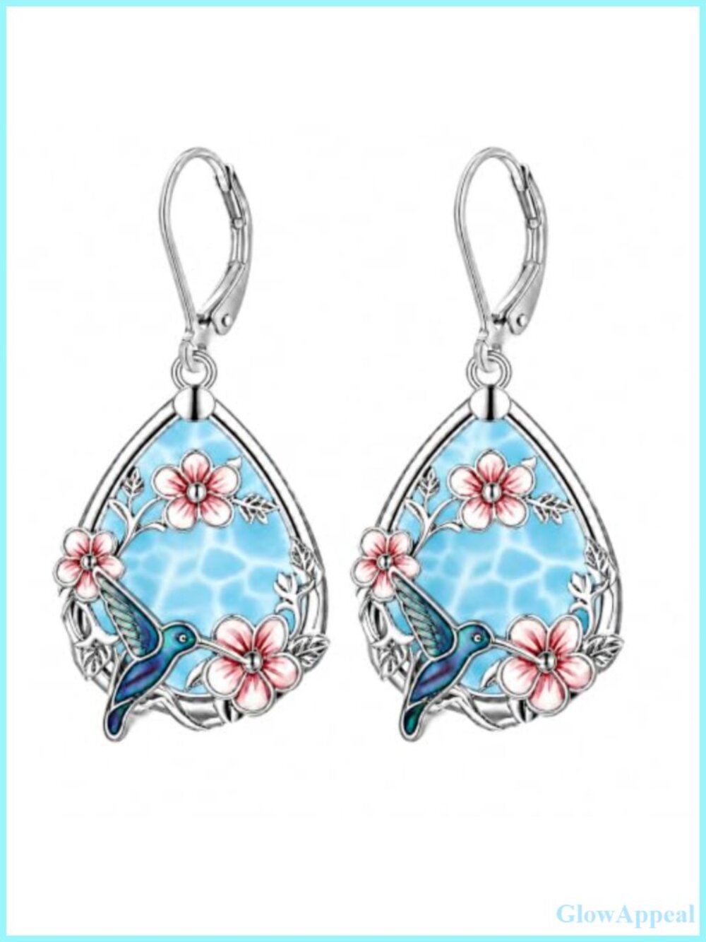 Hummingbird Teardrop Earrings Copper Larimar Stone Drop Dangle Jewelry Gift